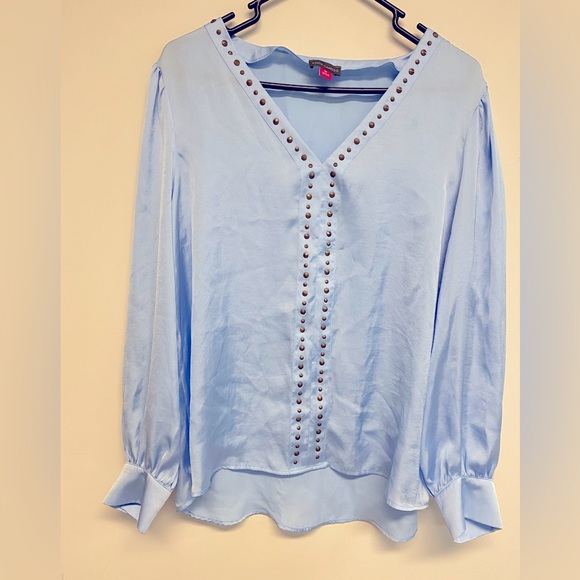 NWT Vince Camuto Satin Long Sleeve Embellished Blue Blouse Size M - Picture 4 of 11
